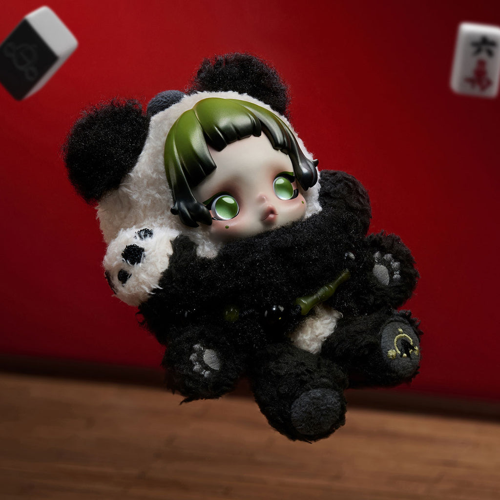 SKULLPANDA plush doll featuring a lazy panda design, perfect for collectors and enthusiasts