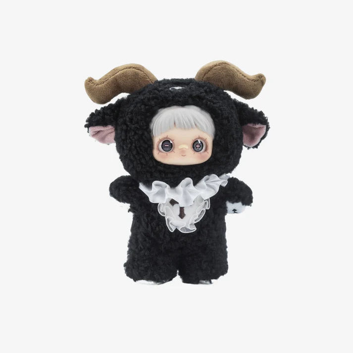 V2 Dark Forest Series Plush Dolls Blind Box featuring a cute black doll with horns and grey hair.