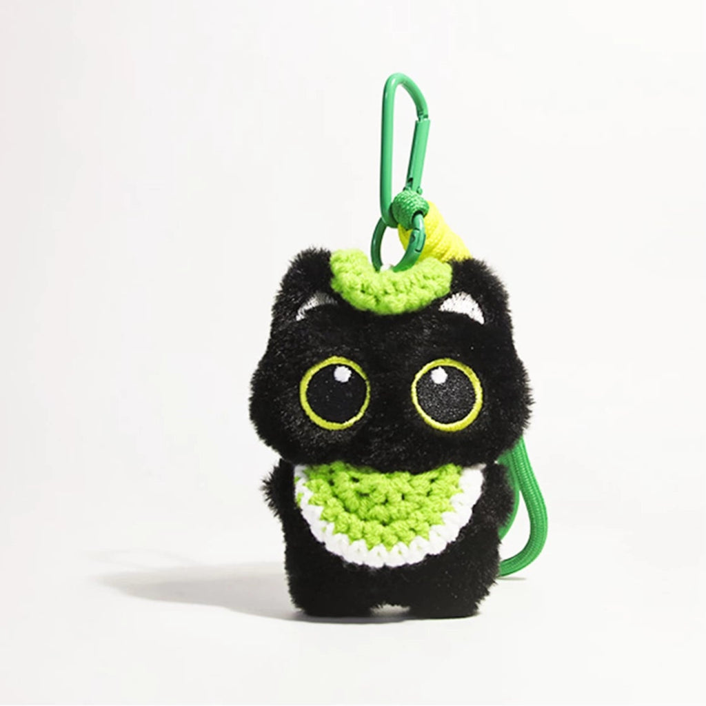 Big-eyed black cat plush keychain perfect for adding charm to bags and accessories