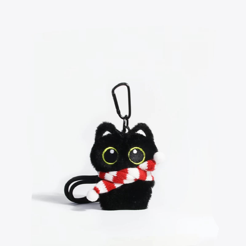 Big-eyed black cat plush keychain perfect for adding charm to bags and accessories