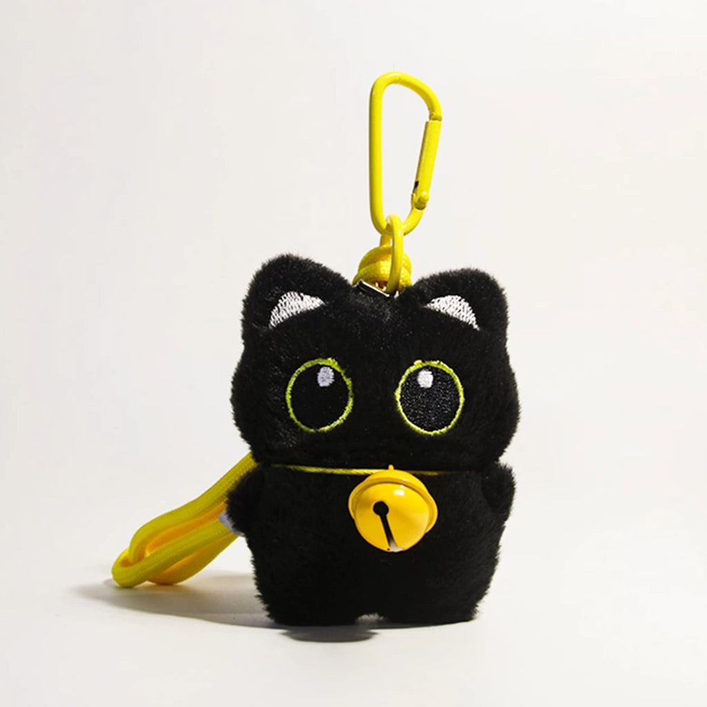 Big-eyed black cat plush keychain perfect for adding charm to bags and accessories