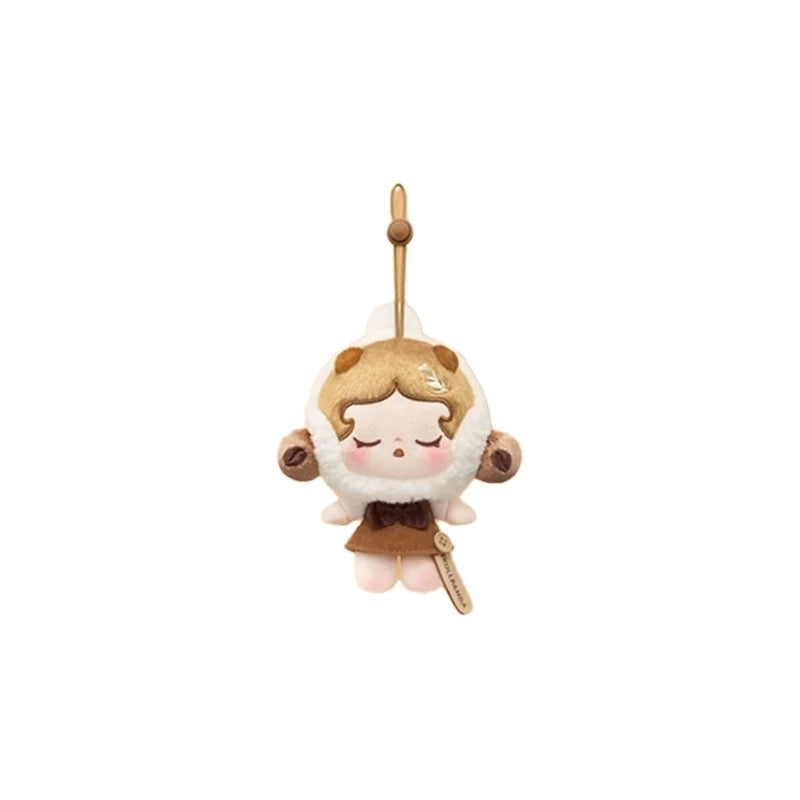 POP BEAN Coffee Factory Series Plush Pendant featuring a cute plush coffee character with a hanging loop.