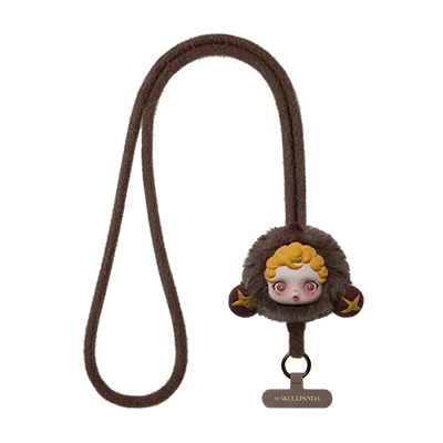 SKULLPANDA You Found Me! Series Phone Lanyard Blind Box with cute character design and brown fabric strap.