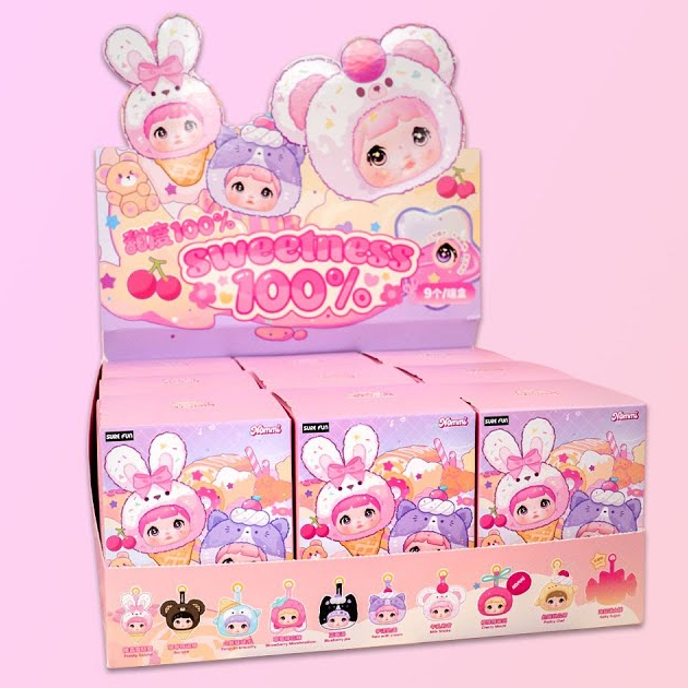 Nommi V9 100% Sweetness Series Blind Box display featuring cute character collectibles.